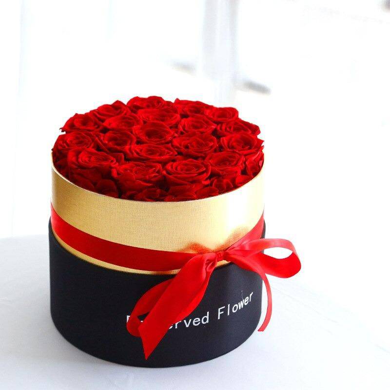 Real Preserved Roses In Round Box - RoseBearUs